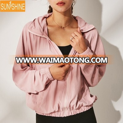 Wholesale New Design Polyester Custom Brand Private Label Sports Jacket Womens Athletic Yoga Hoodie with Zipper